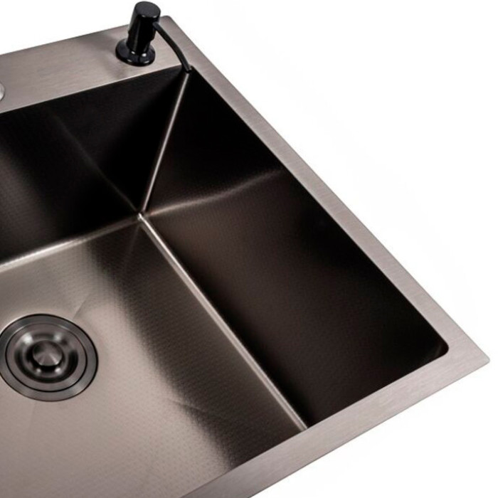 Valeso Handmade 78x50 R (3,0/0,8) CM, PVD Чорний декор - мийка нержавіюча 78 см з крилом