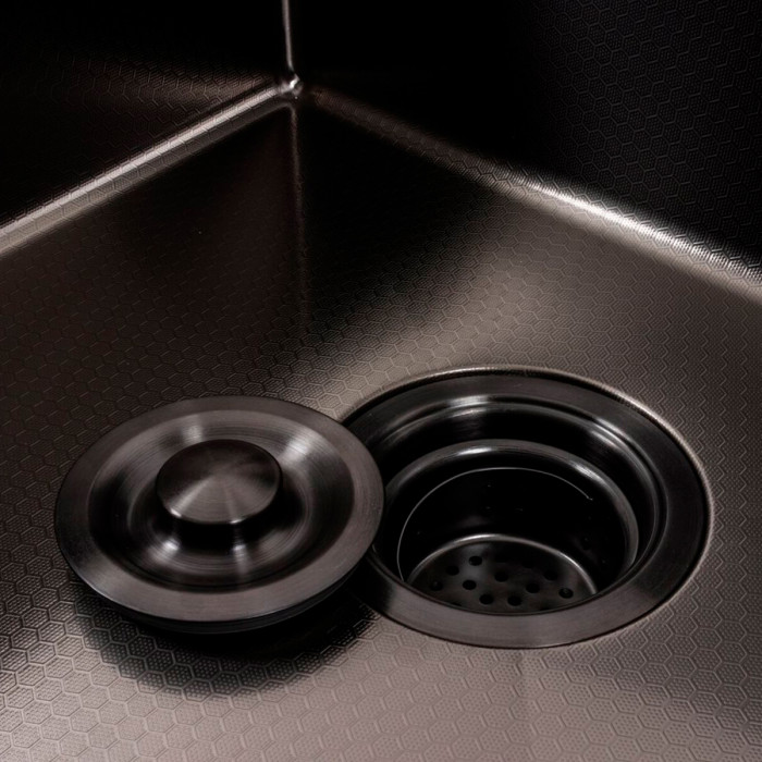 Valeso Handmade 78x50 R (3,0/0,8) CM, PVD Чорний декор - мийка нержавіюча 78 см з крилом