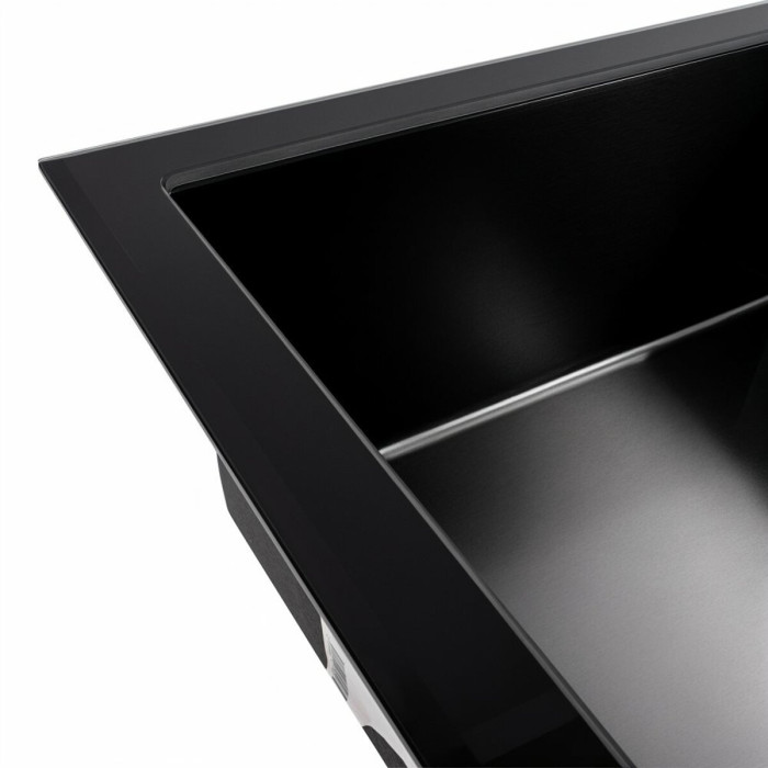 Valeso Black Glass 78x50 PVD Чорний - стильна раковина 78/50 см кухонна з чорним склом