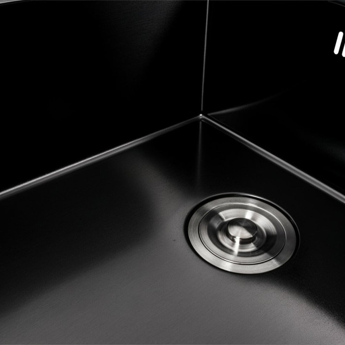 Valeso Black Glass 78x50 PVD Чорний - стильна раковина 78/50 см кухонна з чорним склом