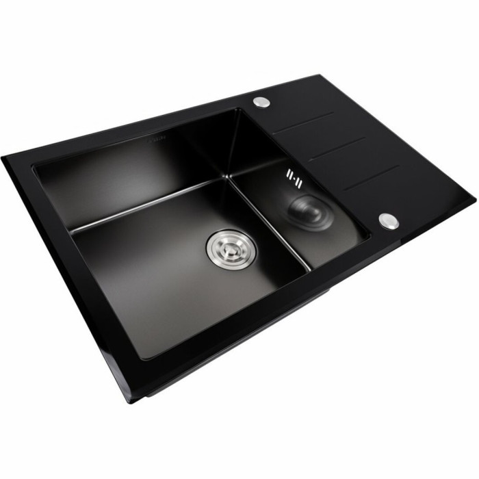 Valeso Black Glass 78x50 PVD Чорний - стильна раковина 78/50 см кухонна з чорним склом