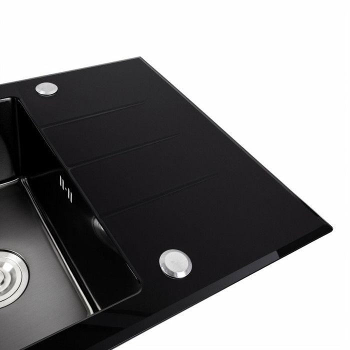 Valeso Black Glass 78x50 PVD Чорний - стильна раковина 78/50 см кухонна з чорним склом