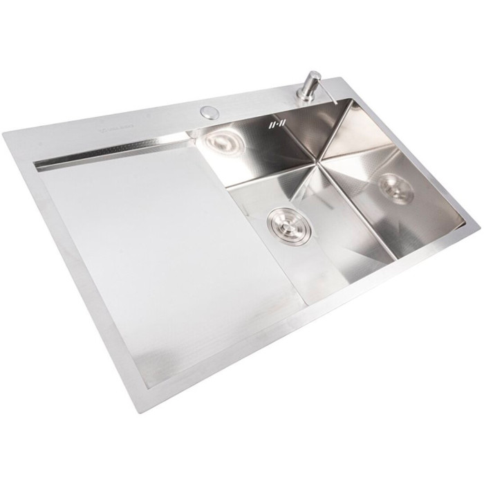 Valeso Handmade 78x50 R (3.0/0.8) CM, decor - right-handed kitchen sink made of stainless steel