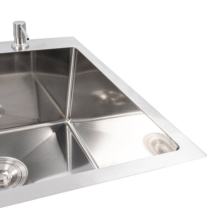 Valeso Handmade 78x50 R (3.0/0.8) CM, decor - right-handed kitchen sink made of stainless steel