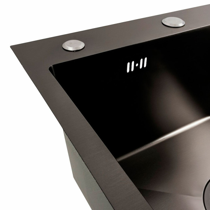 Valeso Handmade 78x50C L (3.0/0.8) cm PVD black stainless steel kitchen sink with a large bowl and recessed shelf