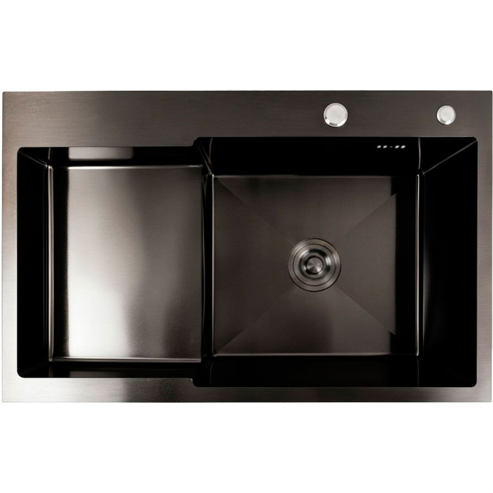 Valeso Handmade 78x50C R (3.0/0.8) cm PVD black – 78 cm sink without a drainer, with a spacious bowl and recessed shelf