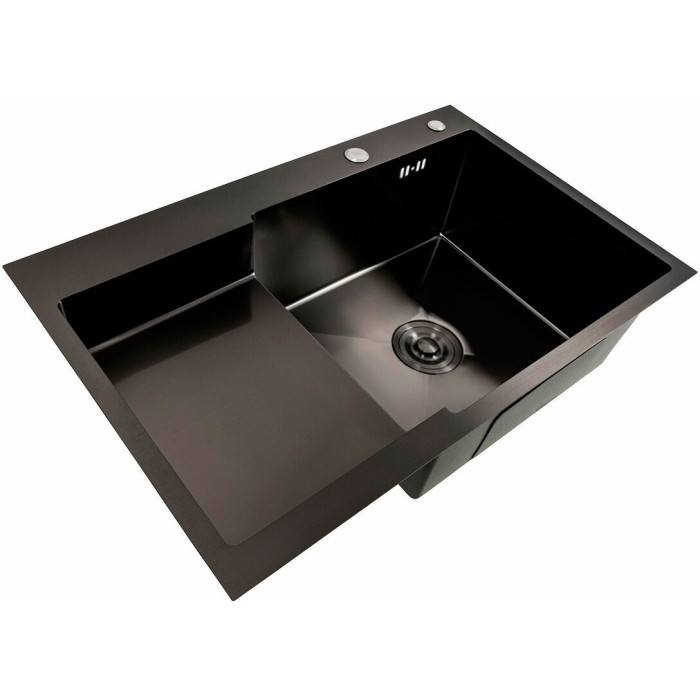 Valeso Handmade 78x50C R (3.0/0.8) cm PVD black – 78 cm sink without a drainer, with a spacious bowl and recessed shelf
