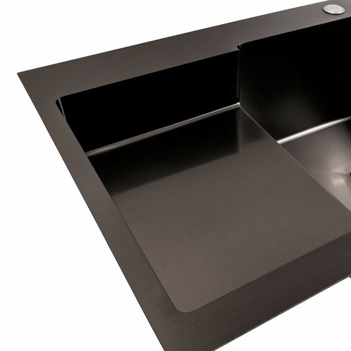 Valeso Handmade 78x50C R (3.0/0.8) cm PVD black – 78 cm sink without a drainer, with a spacious bowl and recessed shelf