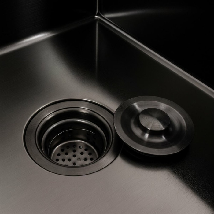 Valeso Handmade 78x50C R (3.0/0.8) cm PVD black – 78 cm sink without a drainer, with a spacious bowl and recessed shelf