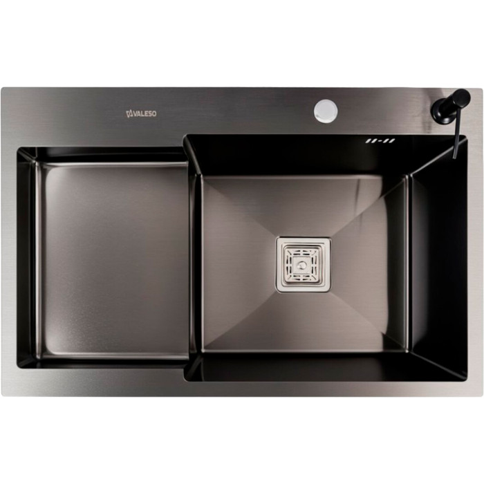 Valeso Handmade 78x50C R (3.0/0.8) cm PVD black – 78 cm sink without a drainer, with a spacious bowl and recessed shelf