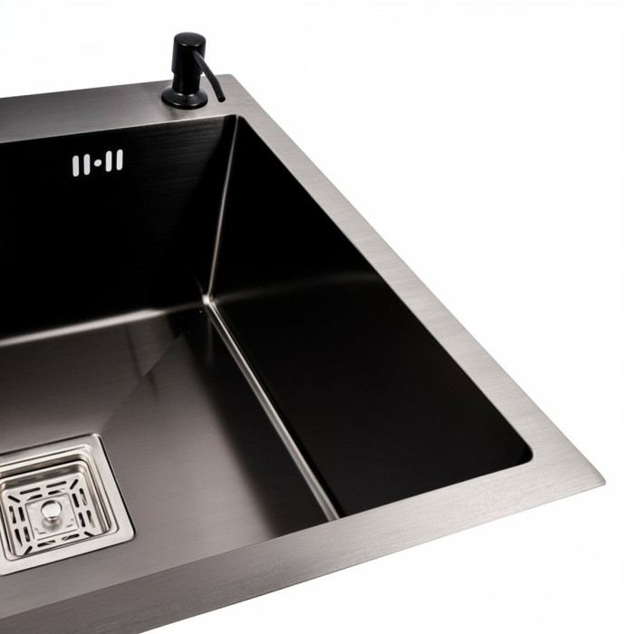 Valeso Handmade 78x50C R (3.0/0.8) cm PVD black – 78 cm sink without a drainer, with a spacious bowl and recessed shelf
