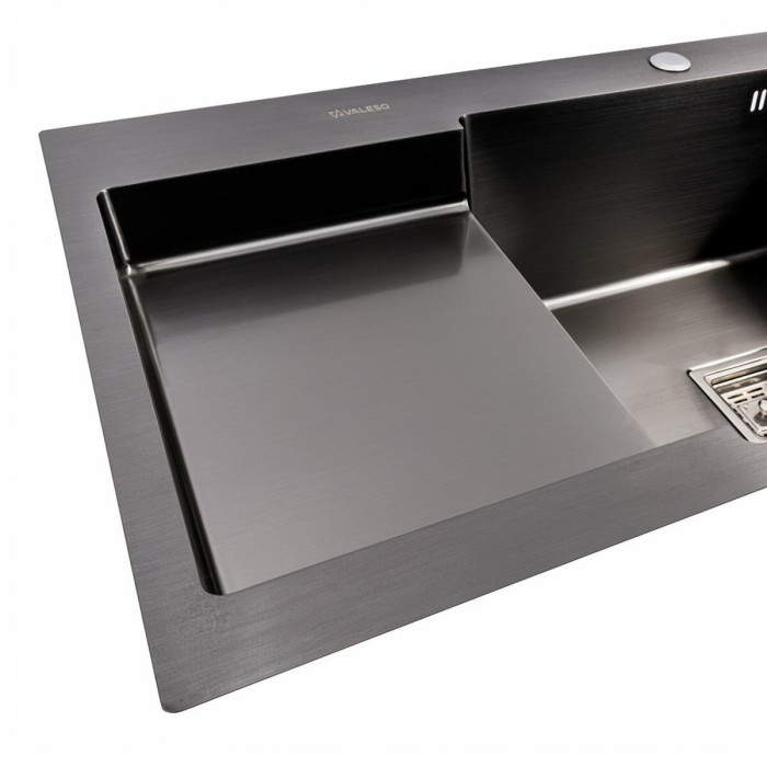Valeso Handmade 78x50C R (3.0/0.8) cm PVD black – 78 cm sink without a drainer, with a spacious bowl and recessed shelf
