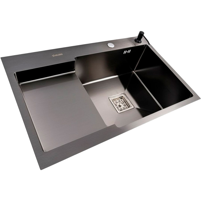 Valeso Handmade 78x50C R (3.0/0.8) cm PVD black – 78 cm sink without a drainer, with a spacious bowl and recessed shelf