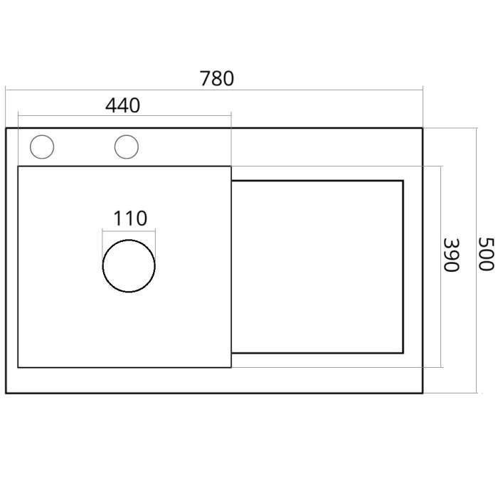 Valeso Handmade 78x50C R (3.0/0.8) cm PVD black – 78 cm sink without a drainer, with a spacious bowl and recessed shelf