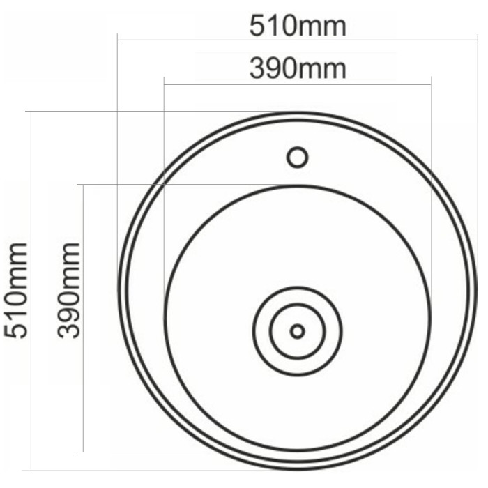 Valeso 510 Satin 0.8/180 - 51 cm diameter sink made of 0.8 mm thick matte steel