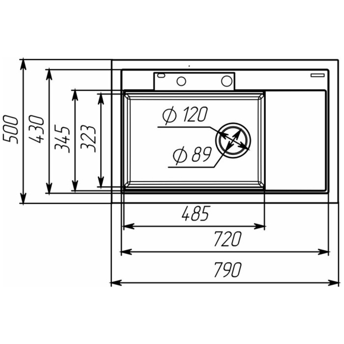 Valeso Atrum 7950 white with speckles - granite sink with drainer and left bowl + faucet