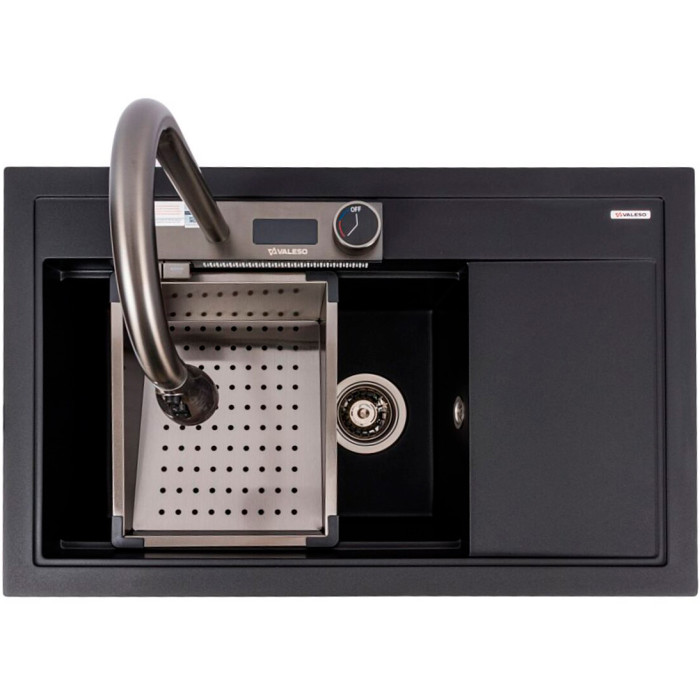 Valeso Atrum 7950 черный - кухонная система на основе гранитной мойки 79 см с сушилкой