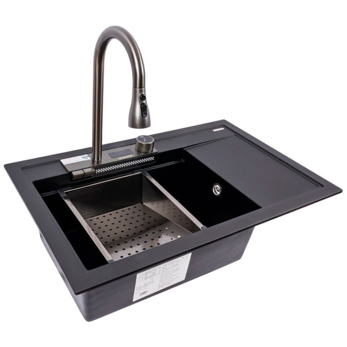 Valeso Atrum 7950 черный - кухонная система на основе гранитной мойки 79 см с сушилкой