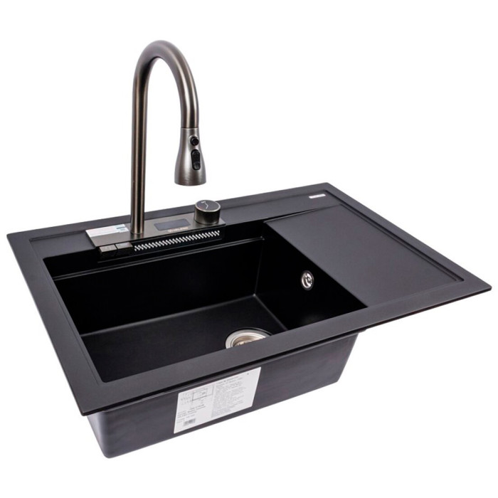 Valeso Atrum 7950 черный - кухонная система на основе гранитной мойки 79 см с сушилкой