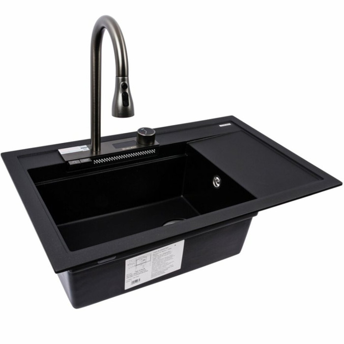 Valeso Atrum 7950 black metallic - 79 cm sink with wing and waterfall faucet