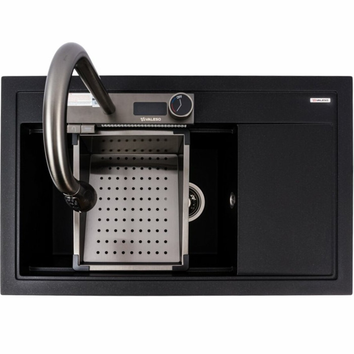 Valeso Atrum 7950 black metallic - 79 cm sink with wing and waterfall faucet