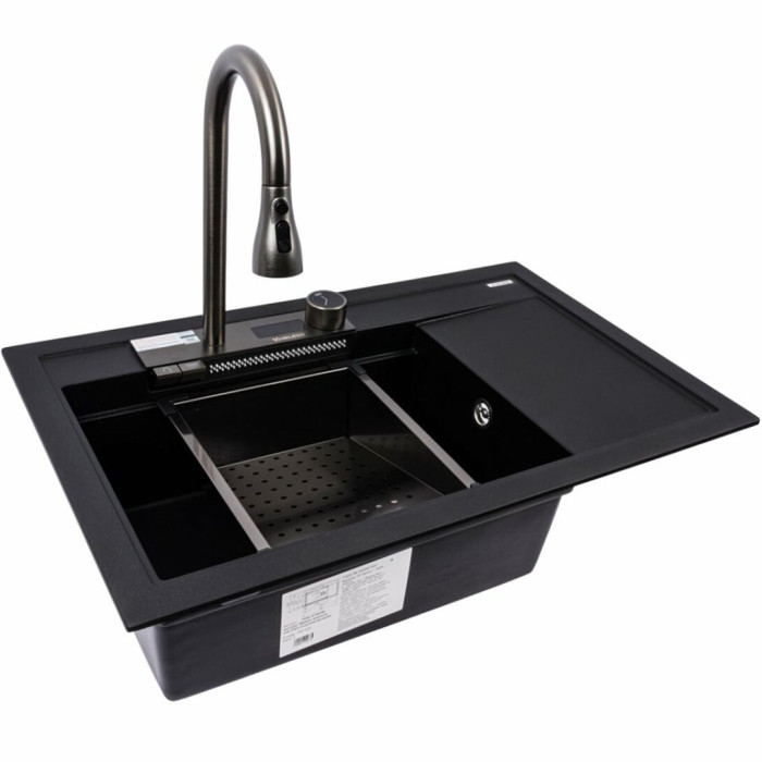 Valeso Atrum 7950 black metallic - 79 cm sink with wing and waterfall faucet