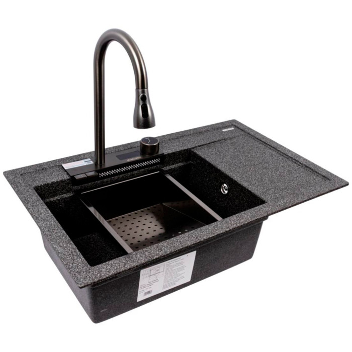 Valeso Atrum 7950 graphite - kitchen sink "artificial stone" with faucet