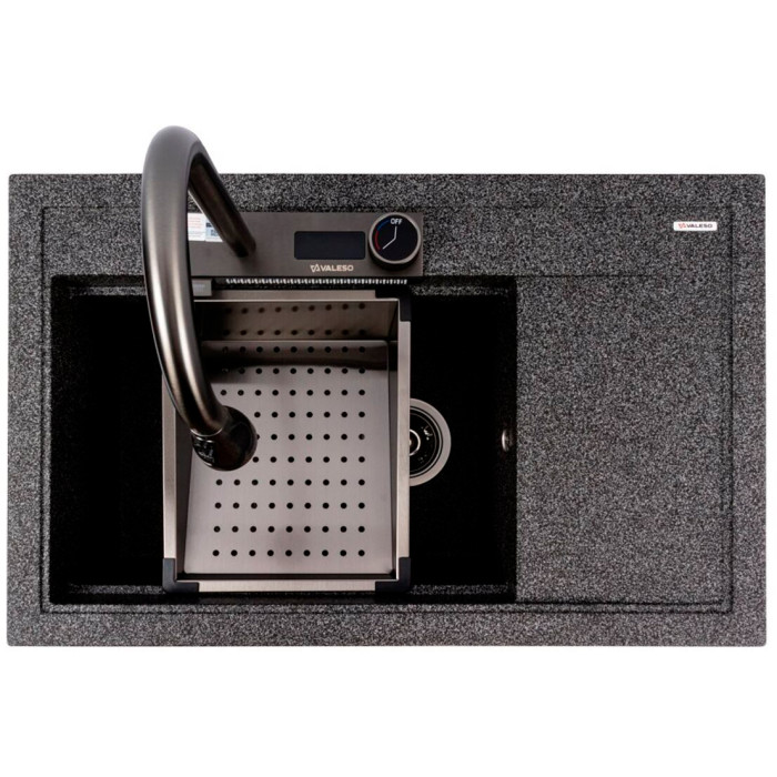 Valeso Atrum 7950 graphite - kitchen sink "artificial stone" with faucet