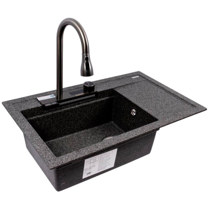 Valeso Atrum 7950 graphite - kitchen sink "artificial stone" with faucet