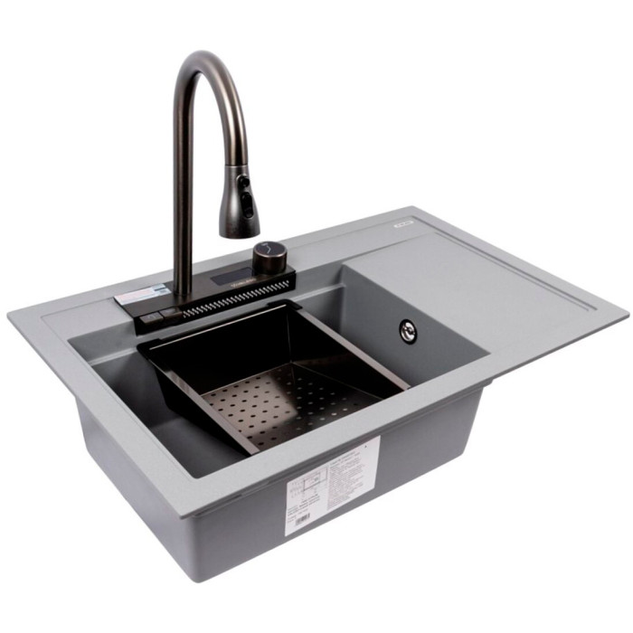 Valeso Atrum 7950 metallic gray - sink with pull-out faucet and waterfall