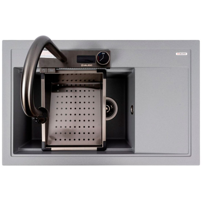 Valeso Atrum 7950 metallic gray - sink with pull-out faucet and waterfall