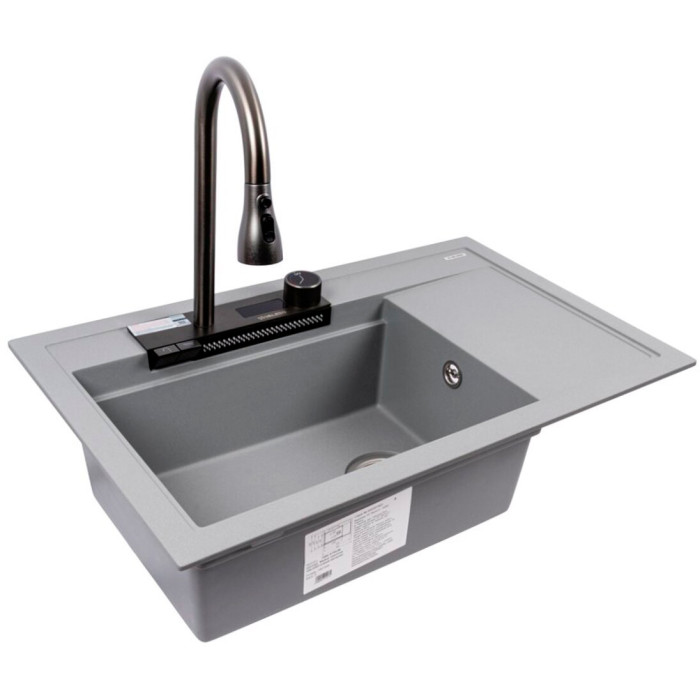 Valeso Atrum 7950 metallic gray - sink with pull-out faucet and waterfall