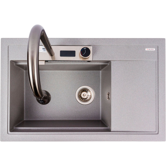 Valeso Atrum 7950 monsoon grey – 79 cm granite sink with a waterfall faucet and dish drying wing