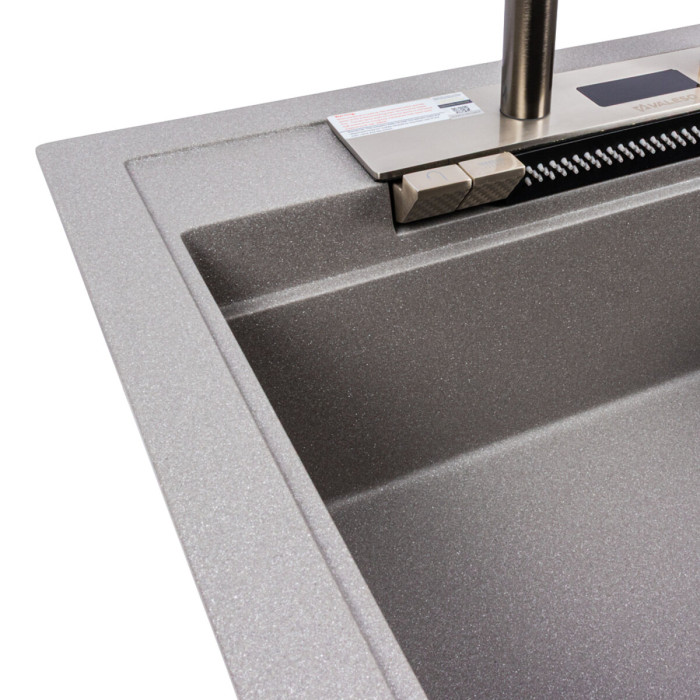 Valeso Atrum 7950 monsoon grey – 79 cm granite sink with a waterfall faucet and dish drying wing