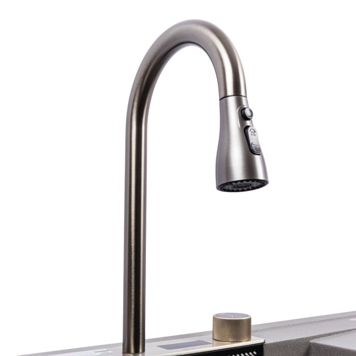 Valeso Atrum 7950 monsoon grey – 79 cm granite sink with a waterfall faucet and dish drying wing