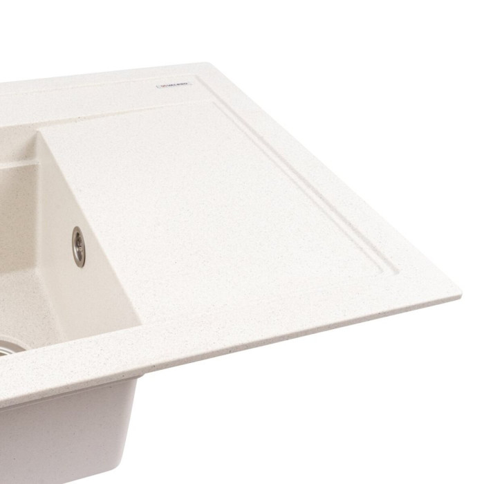 Valeso Atrum 7950 white with speckles - granite sink with drainer and left bowl + faucet