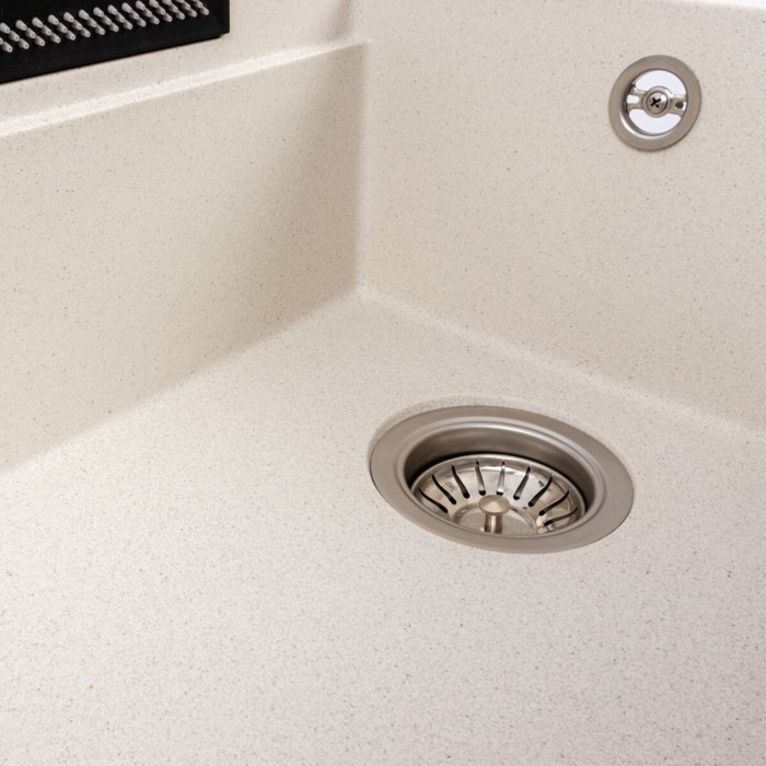 Valeso Atrum 7950 white with speckles - granite sink with drainer and left bowl + faucet