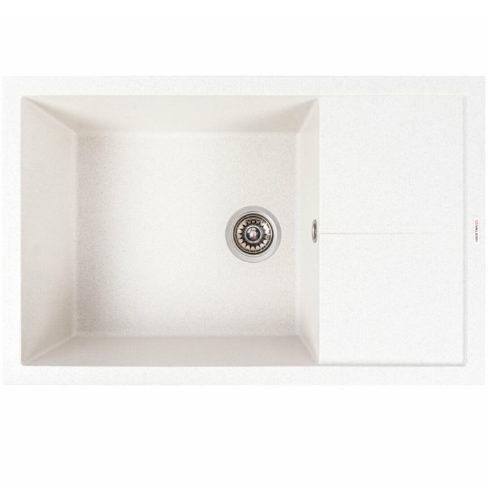 Valeso Calypso 7950 white with speckles – 79 cm matte inset sink with a dish drying wing; large bowl with overflow and 11 cm drain