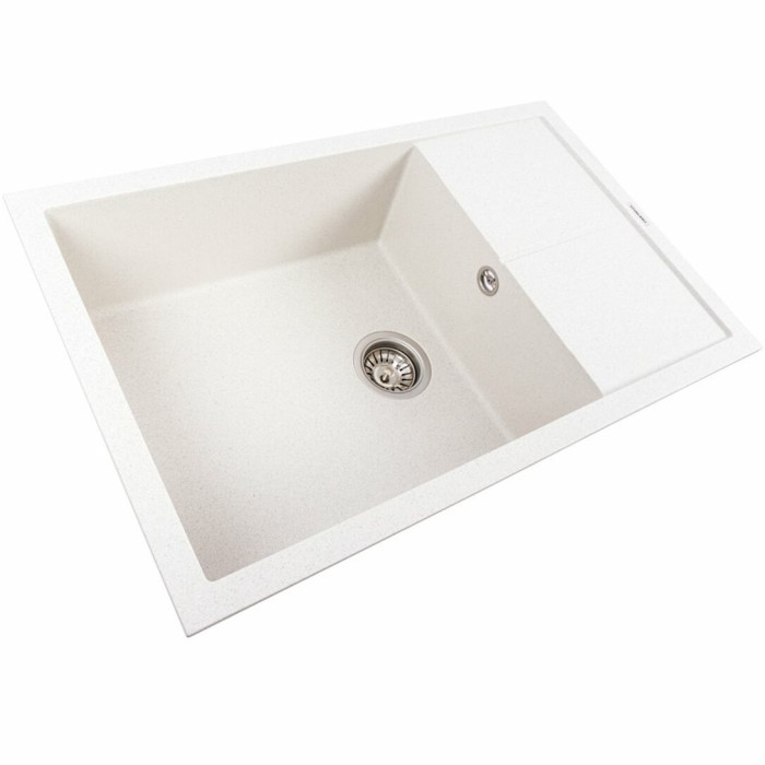 Valeso Calypso 7950 white with speckles – 79 cm matte inset sink with a dish drying wing; large bowl with overflow and 11 cm drain