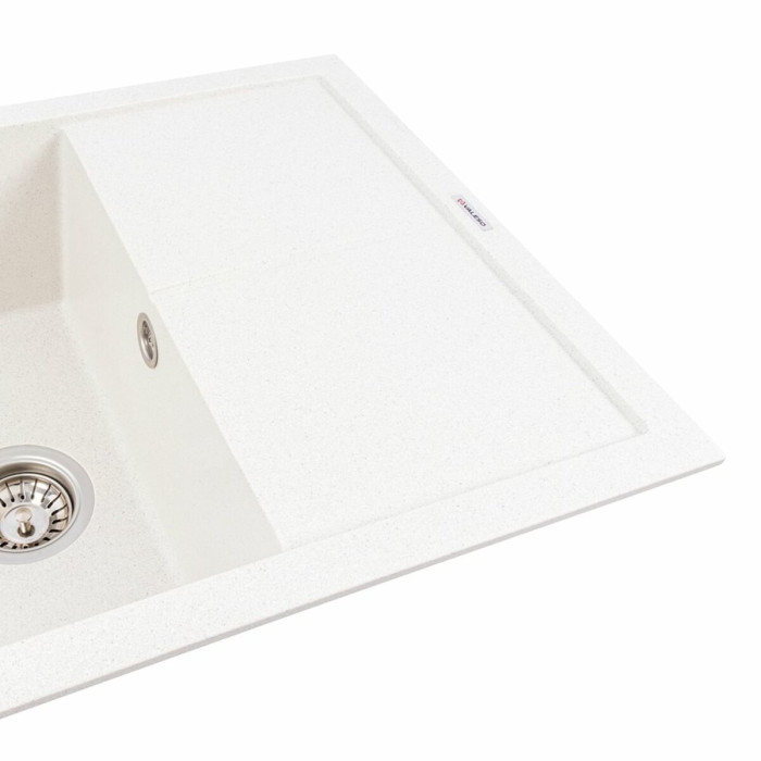 Valeso Calypso 7950 white with speckles – 79 cm matte inset sink with a dish drying wing; large bowl with overflow and 11 cm drain