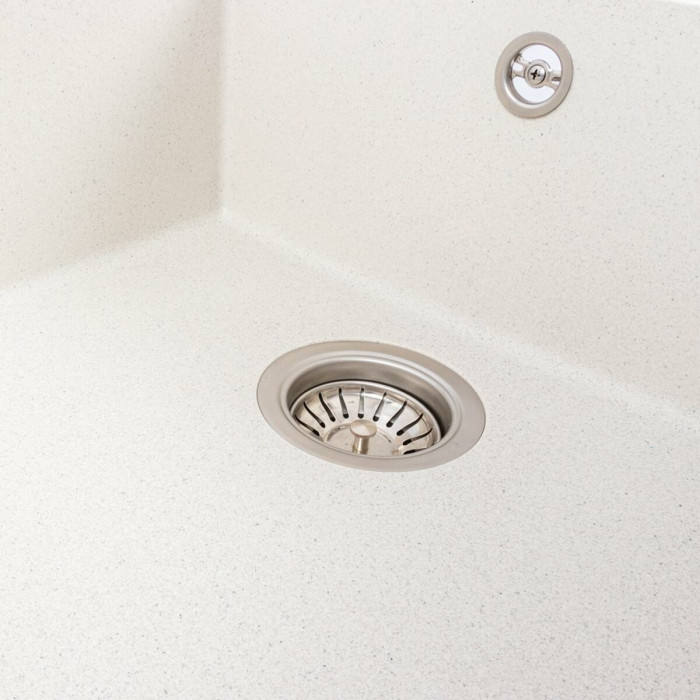 Valeso Calypso 7950 white with speckles – 79 cm matte inset sink with a dish drying wing; large bowl with overflow and 11 cm drain