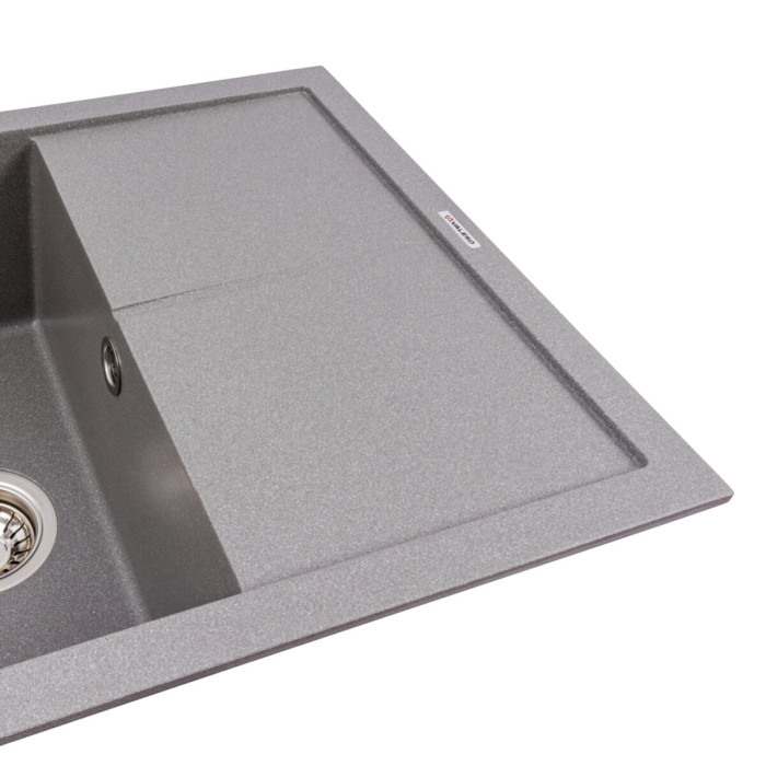 Valeso Calypso 7950 monsoon grey – inset sink for kitchen countertops; artificial stone; 79/50 cm with a dish drying wing