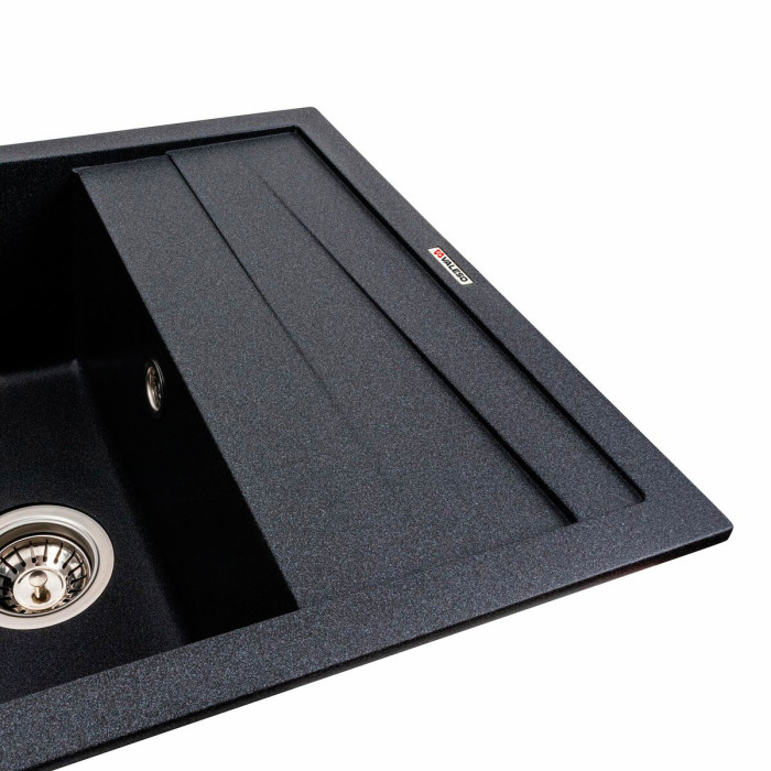 Valeso Cascada 7050 carbon – 70 cm artificial stone kitchen sink; 34/33 cm bowl and dish drying wing