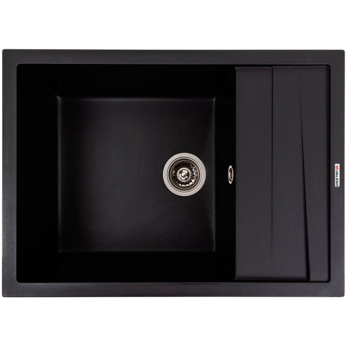 Valeso Cascada 7050 black – matte sink with a drying wing, made of quartz-based composite for kitchen countertops; size 70/50 cm; bowl 44/43/20 cm