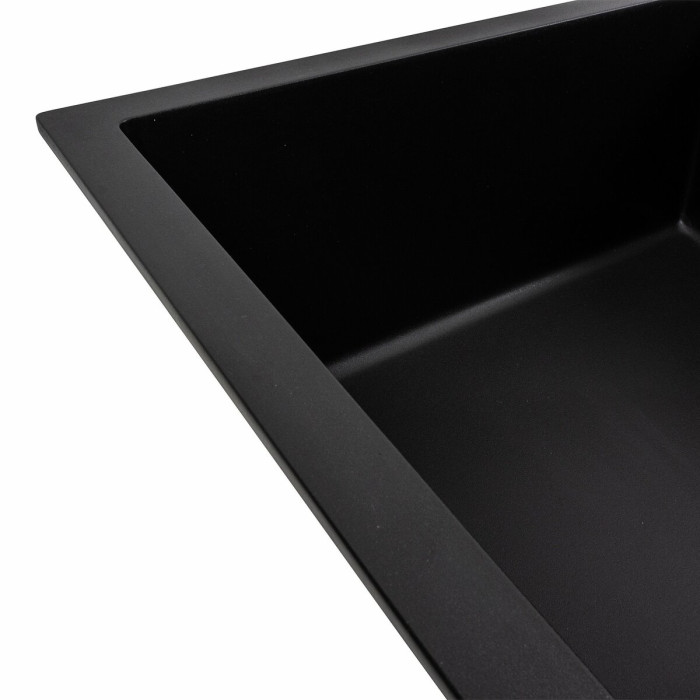 Valeso Cascada 7050 black – matte sink with a drying wing, made of quartz-based composite for kitchen countertops; size 70/50 cm; bowl 44/43/20 cm