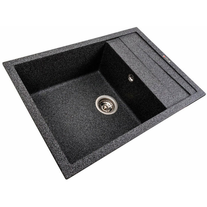 Valeso Cascada 7050 graphite – 70 cm rectangular symmetrical sink in a dark color for the kitchen; with a dish drying wing