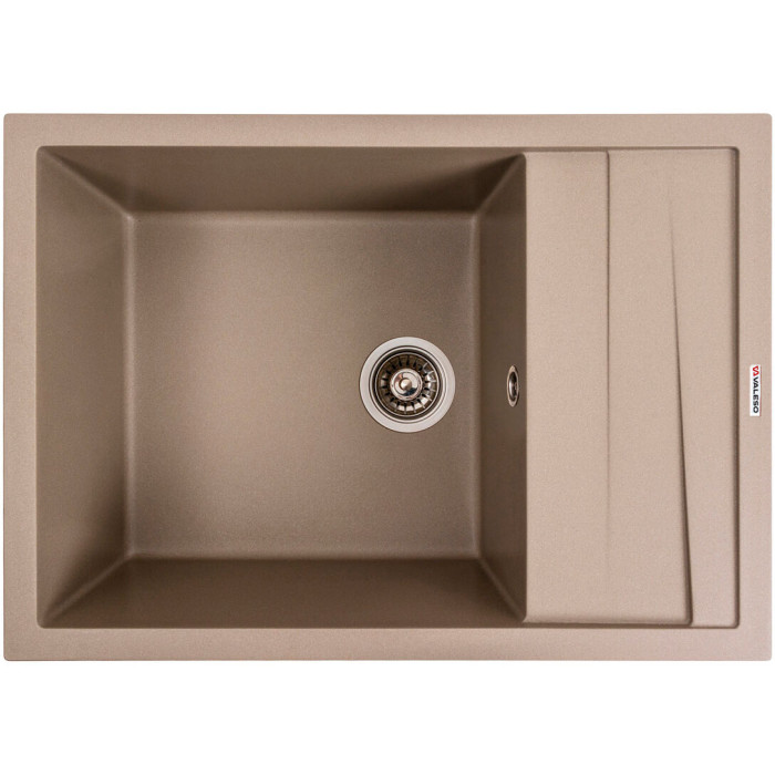 Valeso Cascada 7050 titanium – 70 cm quartz kitchen sink with a dish drying platform; matte surface; 19 cm deep bowl