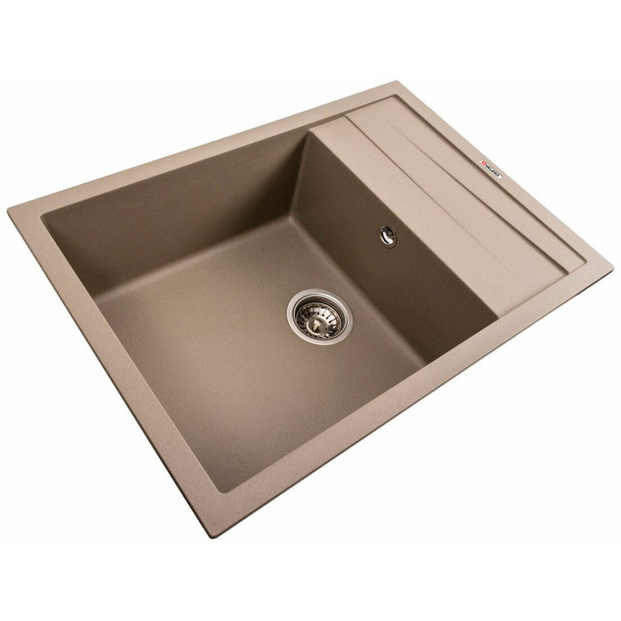 Valeso Cascada 7050 titanium – 70 cm quartz kitchen sink with a dish drying platform; matte surface; 19 cm deep bowl