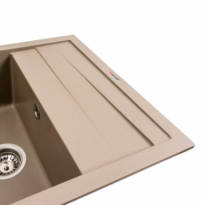 Valeso Cascada 7050 titanium – 70 cm quartz kitchen sink with a dish drying platform; matte surface; 19 cm deep bowl
