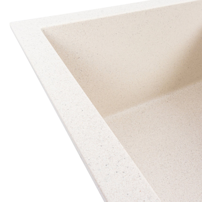 Valeso Cripta 6550 white with speckles, featuring a dish drying wing and a 34/44 cm bowl; monolithic composite with a matte surface